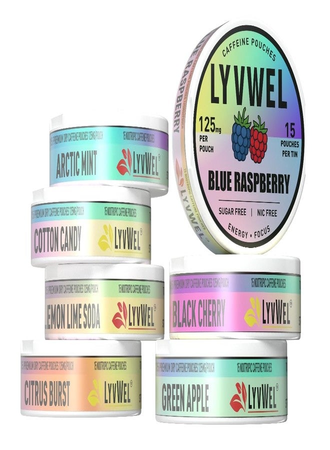 LyvWel 125mg Caffeine Energy Pouches – Clean Energy with Guarana for Focus & Stamina – 5-Pack (75 Total Pouches) (7 Pack, All Flavors) - Image 1